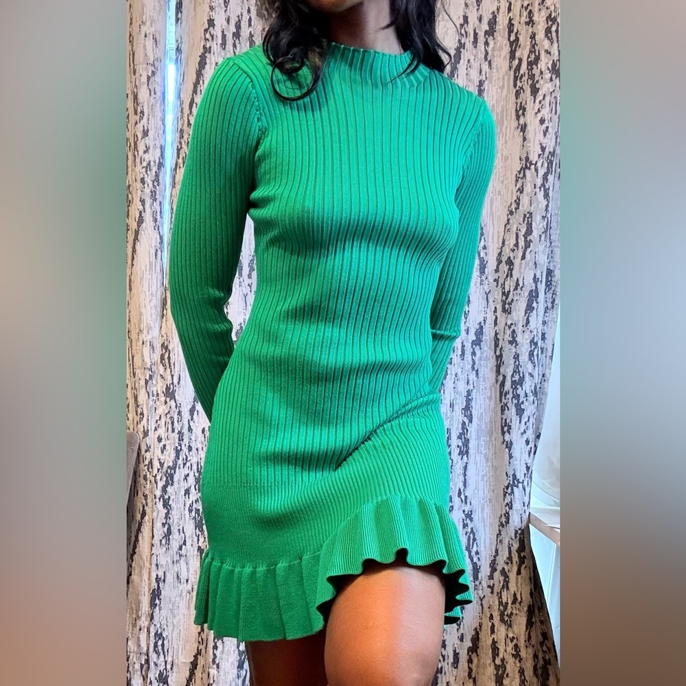 Emerald Green Ribbed Knit Dress - Picture 8 of 8